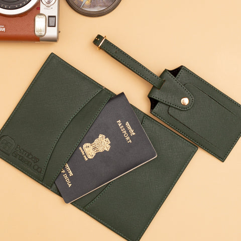 Personalised Passport Cover & Luggage Tag Set - Bottle Green