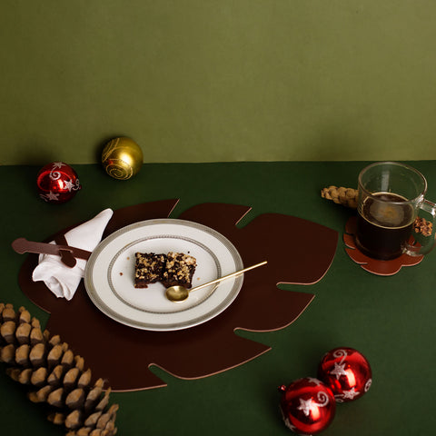 Palm Reversible Dinner Set - Brown & Gold - Elphine