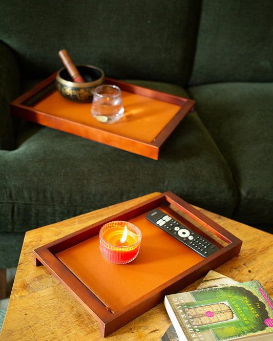 Wooden Serving Tray Set of 2 with Interchangeable Base